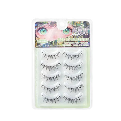 Vista 6 de Pestañas postizas 100% visón siberiano, pestañas falsas 3D, de desorden natural, volumen grueso, pestañas postizas 5 pares/caja, Negro