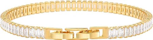 Vista 15 de PEARLADA Pulsera de cadena de oro de 18 quilates con capas, dije de moneda y cierre de palanca, joyería moderna con circonia cúbica 1. Cruz de hilo