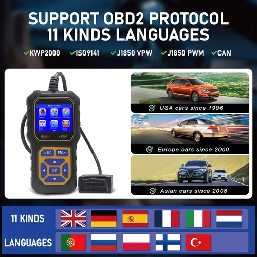 Vista 4 de Lector de código de escáner OBD2 para automóvil AT500, lector de código de falla del motor, escáner de luz, voltímetro automático, herramienta