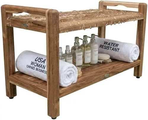 Vista 13 de EcoDecors Eleganto - Banco Taburete de ducha de madera de teca impermeable de 16 pulgadas de altura, color natural, silla de asiento para ducha