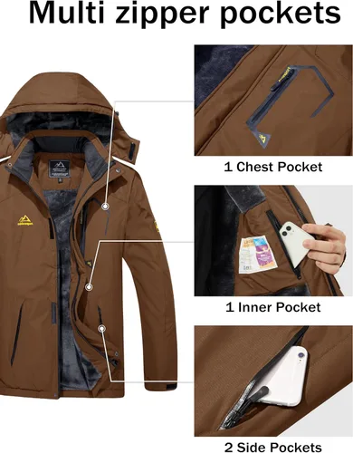 Vista 5 de MAGCOMSEN - Chaqueta de invierno para hombre, impermeable, abrigada, con forro polar y múltiples bolsillos
