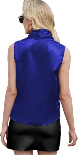 Vista 2 de LYANER Elegante blusa sin mangas con cuello en V envolvente de satén para mujer