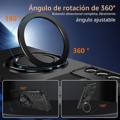 Vista 5 de Funda para Samsung Galaxy S21 compatible con carga inalámbrica magnética, con 1 protector de pantalla, para teléfono S21, anillo de soporte de 360°