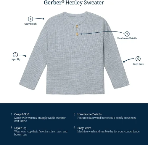 Vista 5 de Gerber Baby Boys' Henley Sweater