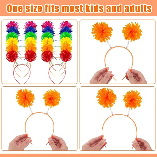 Vista 3 de Tigeen 12 diademas con pompones para la cabeza con pompones para fiesta de cumpleaños, accesorios para mujeres y adultos (color mezclado)