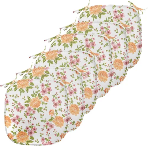 Vista 202 de Ambesonne Cojín de asiento para silla de flores, detalles florales con hojas y remolinos, estampado artístico romántico y vívido y vibrante