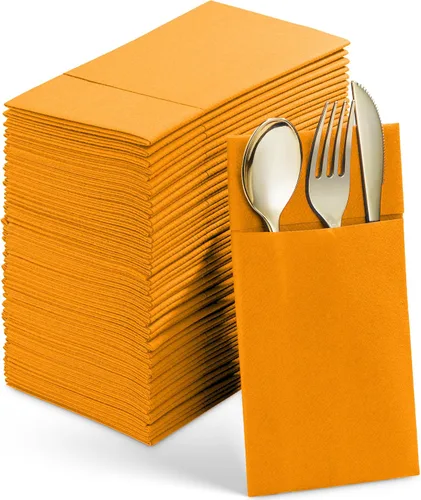 Vista 9 de Paquete de 50 servilletas desechables de lino con bolsillo integrado para cubiertos, tela preplegada azul como servilletas de papel para bodas
