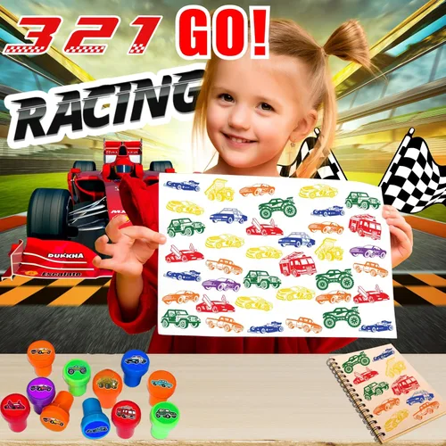Vista 2 de Sellos de auto y camión para niños, regalos temáticos de fiesta de cumpleaños de automóviles y camiones, suministros de decoración de automóviles