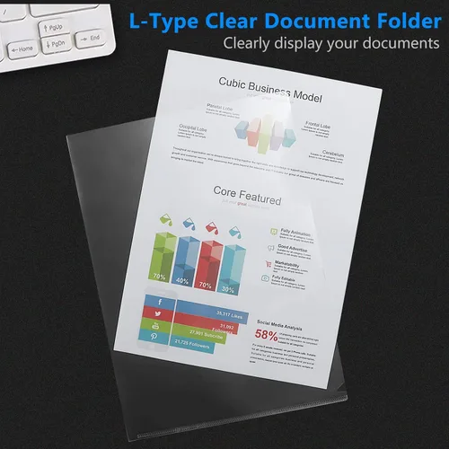 Vista 4 de Carpeta de documentos transparente para proyectos, 100 unidades, tamaño A4, carpeta de plástico transparente tipo L