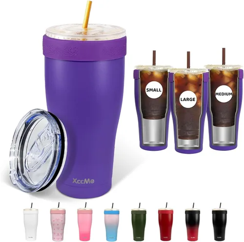 Vista 14 de Funda universal para café helado, aislante de acero inoxidable de 32 onzas, se adapta a tazas Starbucks/Dunkin/McDonalds, doble pared reutilizable