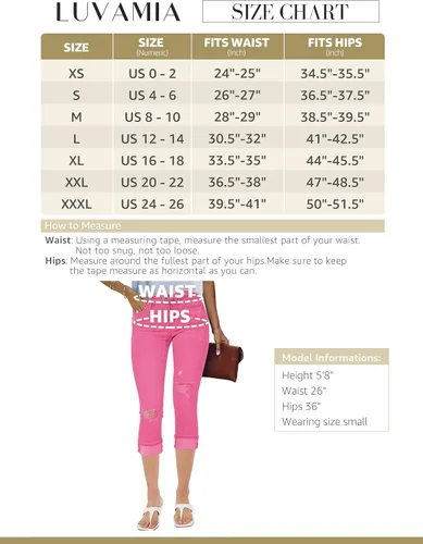 Vista 8 de luvamia Pantalones capri para mujer, elásticos, de cintura alta, desgastados, rasgados, ajustados, recortados