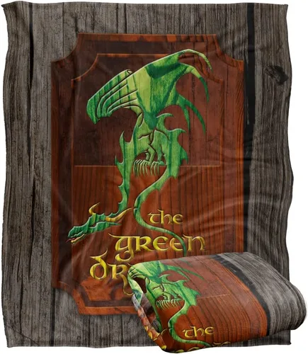 Vista 9 de Manta de The Lord of the Rings de 36 x 58 pulgadas, con signo de posada de dragón verde, tacto sedoso, súper suave