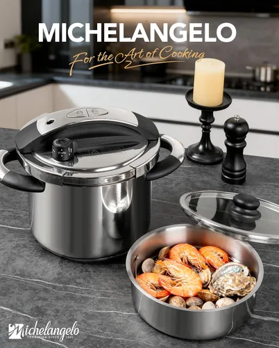 Vista 8 de MICHELANGELO Olla de Presión pequeña de acero inoxidable, 3.2 cuartos Olla de Presión, sistema de bloqueo con una sola mano, compatible
