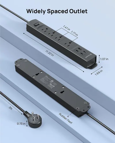 Vista 8 de Trond - Regleta protectora contra sobretensiones de montaje en pared con enchufe giratorio 360, 3 pies 4 AC, 3 USB-C & 1 USB-A, 1440J, 13A/1625W