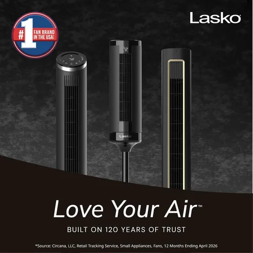 Vista 2 de Lasko Ventilador de torre ajustable de elevación de 42 a 54 pulgadas, ventilador de pedestal, flujo de aire de 31 pies/s, silencioso 28 dB