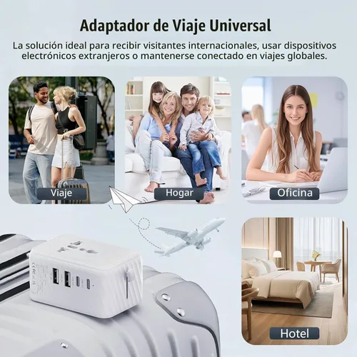Vista 8 de Adaptador de viaje universal, adaptador de corriente internacional