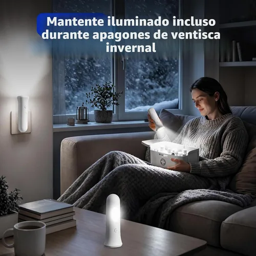 Vista 3 de ROSSEX Farolas de emergencia 4 en 1 para fallas de energía en el hogar, linterna LED recargable con enchufe de pared, linterna de noche con Blanco