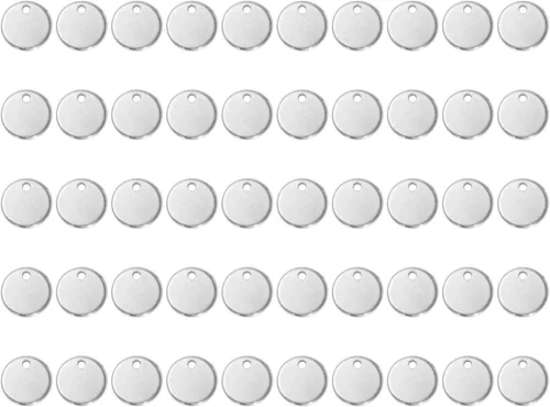 Vista 8 de Shapenty Dijes pequeños y redondos de acero inoxidable para estampado en blanco, mini discos para pulseras, aretes, collares, dijes, joyería