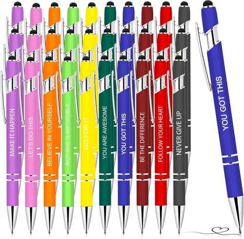 Vista 4 de 9 bolígrafos inspiradores con punta de lápiz capacitivo, con citas motivacionales, bolígrafos para compañeros de trabajo y estudiantes, bolígrafos