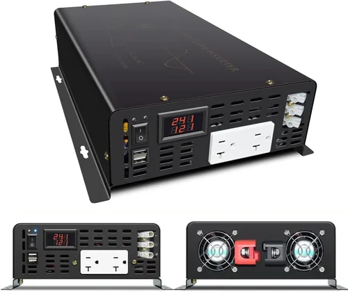 Vista 7 de Inversor de corriente de onda sinusoidal pura de 3000 W, 24 VCC a 120 VCA, 6000 W, pico de arranque suave integrado, 2 salidas de CA duales de CA 2
