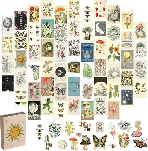 Vista 13 de Artivo Kit de collage de pared bohemio para niñas adolescentes, bonita decoración de habitación, imágenes estéticas de decoración de pared