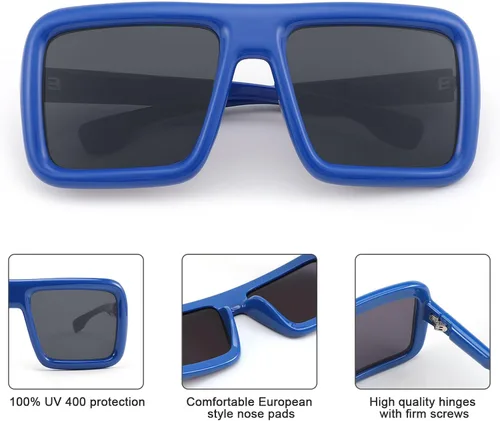 Vista 4 de Karsaer Vision - Gafas de sol grandes y gruesas con marco cuadrado para mujeres y hombres, estilo retro de los años 90, lentes de sol vintage a