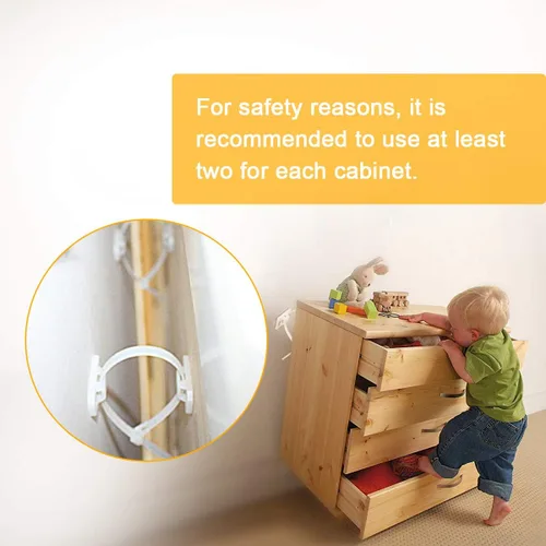 Vista 5 de Correas de anclaje de pared antipunta para muebles (paquete de 6, con tornillos), kit de correas de anclaje de pared para estantería o tocador