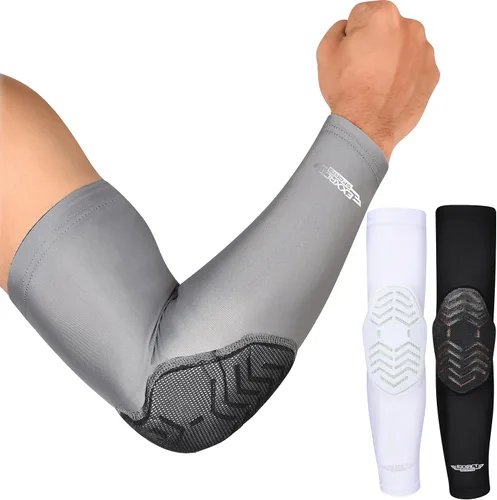 Vista 3 de Exxact Sports Codera de compresión para brazo, manga acolchada para codo para hombres, coderas de voleibol (1 par)