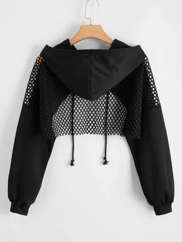 Vista 2 de SweatyRocks Sudadera casual de manga larga con corte frontal y corte sólido para mujer