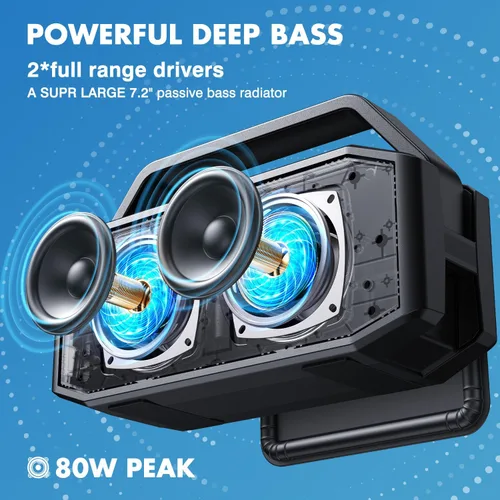 Vista 2 de W-KING Altavoz Bluetooth, 80 W PICO IPX6 impermeable altavoz Bluetooth portátil inalámbrico con 2 controladores de rango completo/graves ricos, 2