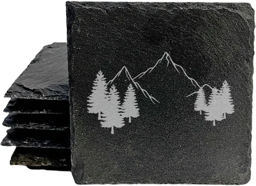 Vista 17 de Mountain Majesty - Posavasos de pizarra con impresionante diseño de escena de montaña, perfectos para decoración del hogar y la oficina y protección