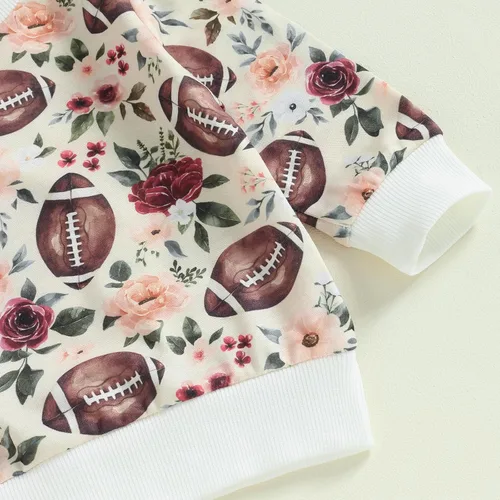 Vista 3 de Muasaaluxi Traje de fútbol para bebé recién nacido, niña, niño, sudadera de manga larga con cuello redondo, pantalones deportivos, 2 piezas, ropa