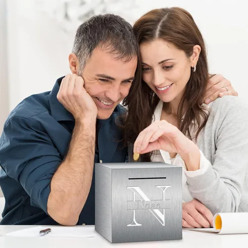 Vista 7 de Hucha personalizada hecha del acero inoxidable, caja de ahorros de encargo