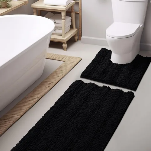Vista 45 de NICETOWN Tapete negro para baño, antideslizante, suave, absorbente de agua, tapete de bajo perfil para entrada, tapete para vestíbulo, puerta
