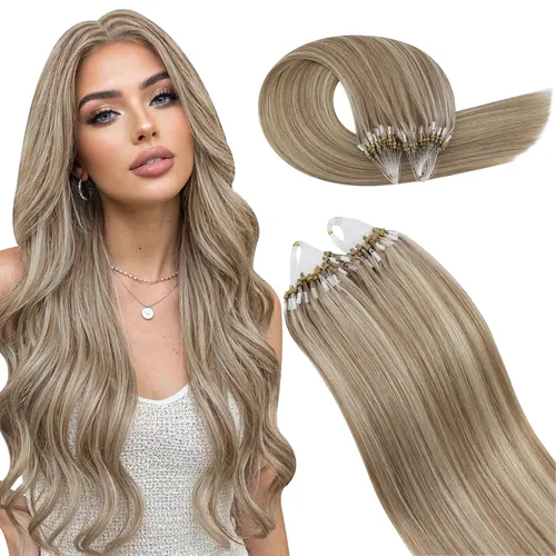 Vista 52 de Ugeat - Extensiones de cabello humano con microanillo, 14 pulgadas, extensiones de cabello Remy con microcuentas de 1 gm/hebra, 50 gms, extensiones