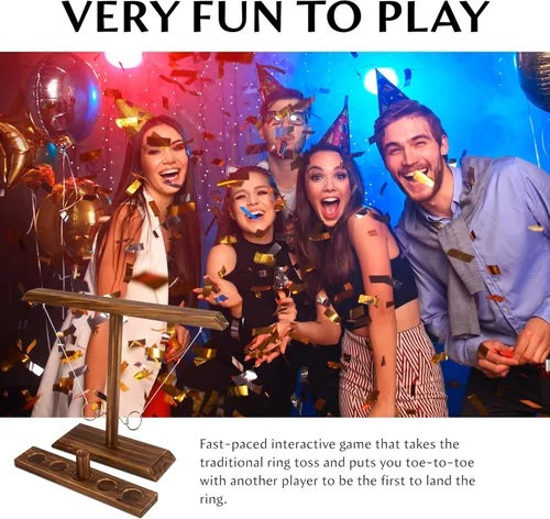 Vista 4 de DreamToyz Ring Toss Games for Adults, Yard Games, Patio Decor, Outdoor Indoor Games, Wooden Hook and Ring Game for Bars, Home, Party, 15.7" X 13