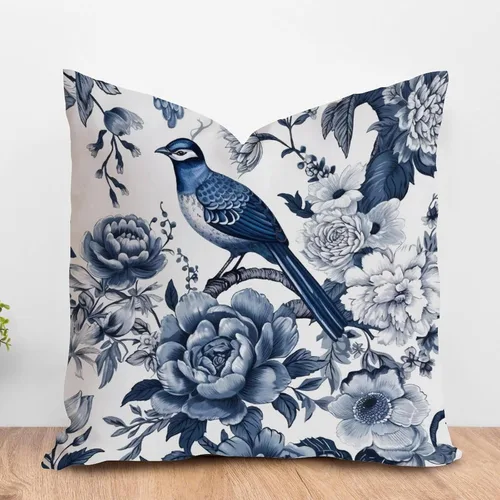 Vista 25 de ArogGeld Chinoiserie - Funda de almohada decorativa con diseño de pájaro y pájaro azul con flores y pájaros asiáticos, funda de cojín decorativa