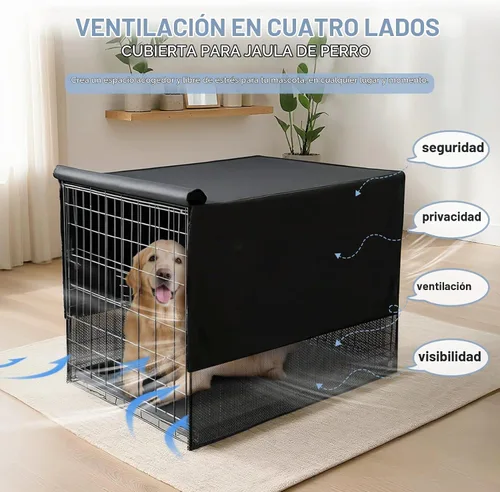 Vista 2 de Explore Land Funda transpirable para jaula de perro, ventilación de malla de 4 lados, funda básica para perrera para mascotas, todos los lados Negro
