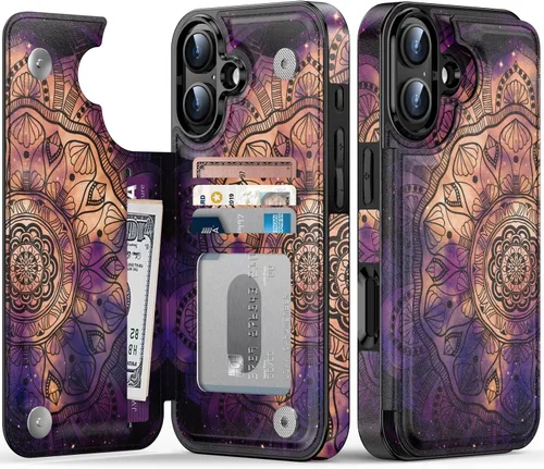 Vista 15 de LETO para iPhone 15 Pro Funda tipo cartera - Tapa tipo folio con patada - Diseños de moda - Tarjetero - Funda protectora para mujeres y niñas - 6.1
