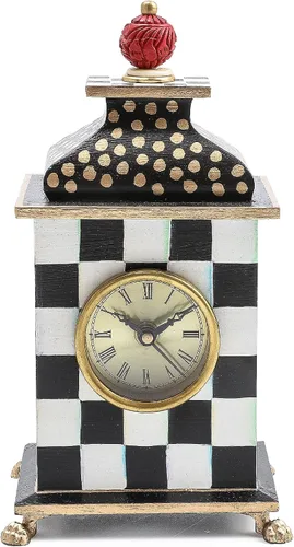 Vista 8 de MACKENZIE-CHILDS Reloj de Escritorio, Reloj Analógico Retro para Decoración de Habitación, Estampado Mocha Marrón y Blanco