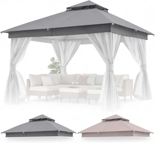 Vista 12 de LAUSAINT HOME Toldo de glorieta de 10 x 20 pulgadas con red, cortinas y Caqui