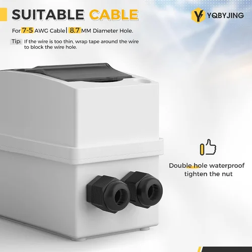 Vista 21 de Interruptor de desconexión de panel solar CC 20 Amp AC Caja de interruptor de circuito en miniatura 500V 2 polos con caja IP65 impermeable a prueba