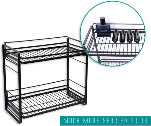 Vista 4 de zccz Organizador de baño de 2 niveles, ideal como organizador de encimera de cocina o baño, organizador de maquillaje con acabado negro