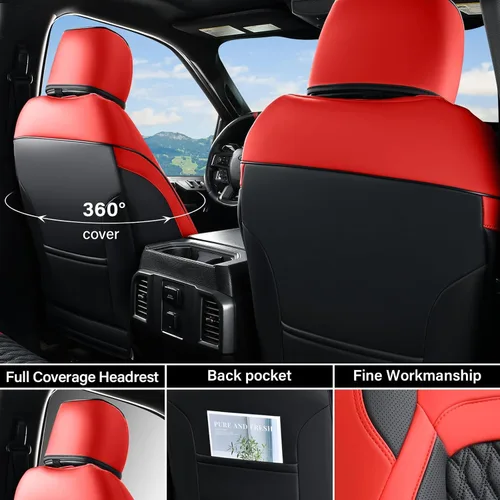 Vista 96 de Coverado Juego completo de fundas de asiento de ajuste personalizado para Chevy Silverado/GMC Sierra 2014-2018 1500, 2015-2019 2500HD 3500HD Negro