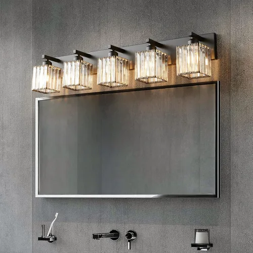 Vista 4 de Moderna lámpara de tocador/pared de baño de cristal negro - 5 luces Negro recto.
