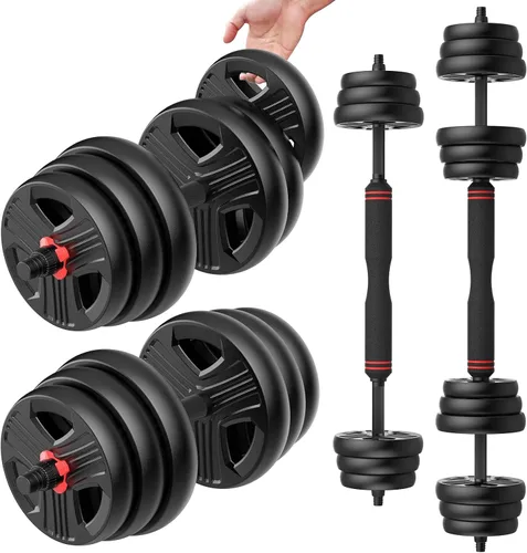 Vista 10 de UKEEP - Juego de mancuernas ajustables de 20/30/40/55/60/70/80/90 libras con conector, 2 o 3 en 1, utilizadas como barras, pesas rusas, ejercicios