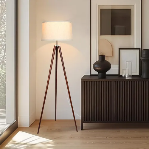 Vista 5 de Brightech Emma - Lámpara de pie LED, lámpara alta con patas de madera, lámpara de pie moderna de mediados de siglo para leer en el dormitorio Marrón