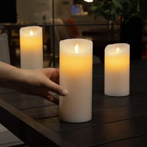 Vista 6 de Fire Tek - Vela de pilar sin llama de 3 x 7 pulgadas, 1 vela LED programable, llama bailarina, para el hogar, bodas y fiestas, vela blanca de pilar