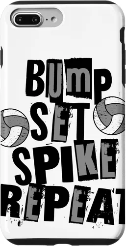 Vista 9 de iPhone 15 Parents Girls Volleyball Bump Set Spike Repeat Black & Gray Case