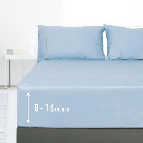 Vista 14 de Sunflower Sábana Bajera Ajustable Individual, Sábana Bajera Ajustable de 1 Pieza con Bolsillo Profundo de 15", 100% Algodón Satén Suave Azul Indigo